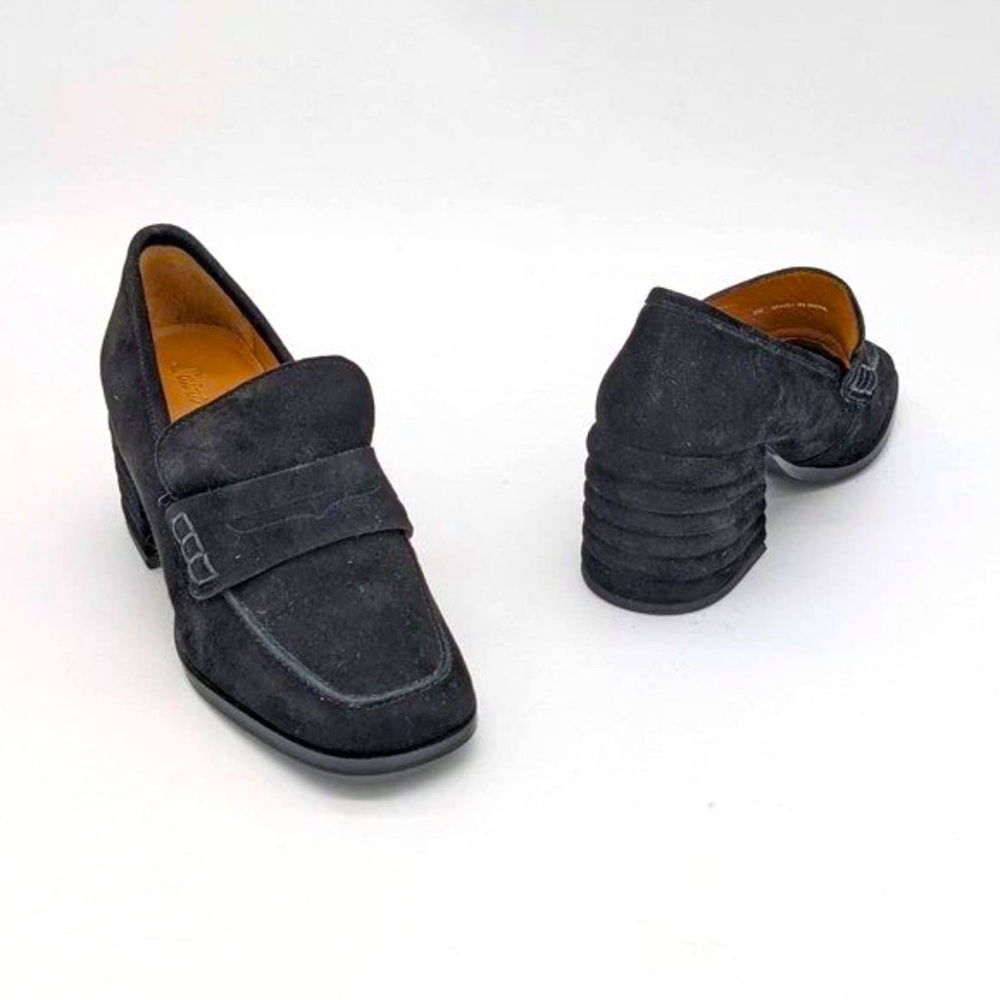 Saint G Black Suede Amelia Bumpy Block Heel Loafers Size 38